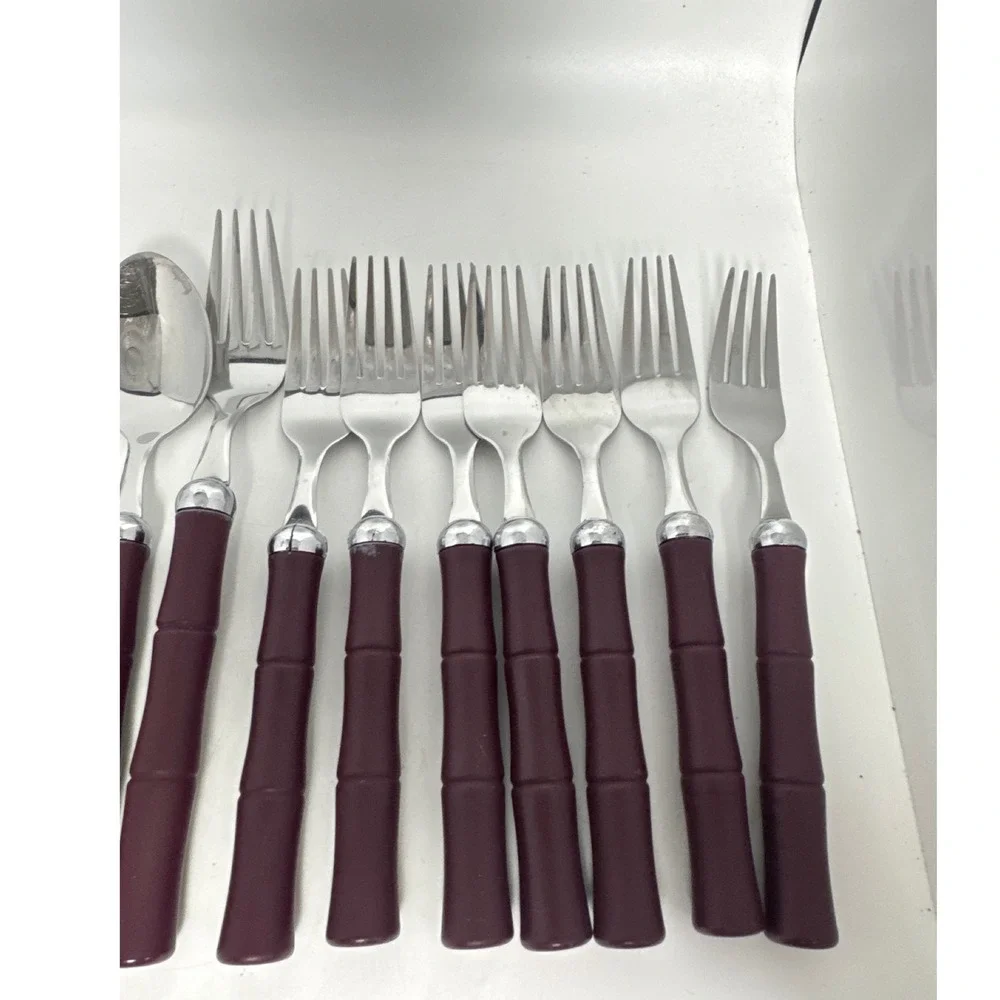 Hampton Silversmiths Flatware 13pc Set Burgundy Faux Bamboo Stainless Steel